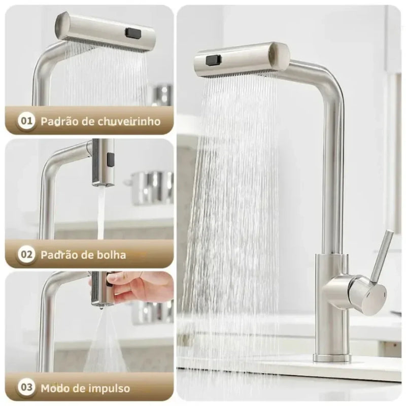 Torneira Cascata Flexível Multifuncional para Cozinha - PremiumLar