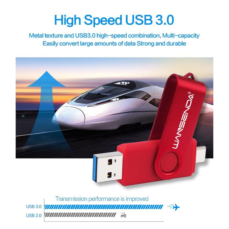 New WANSENDA USB 3.0 TYPE C USB Flash Drive OTG Pen Drive 512GB 256GB 128GB 64GB 32GB 16GB USB Stick 2 in 1 High Speed Pendrive - Loja Shopmart