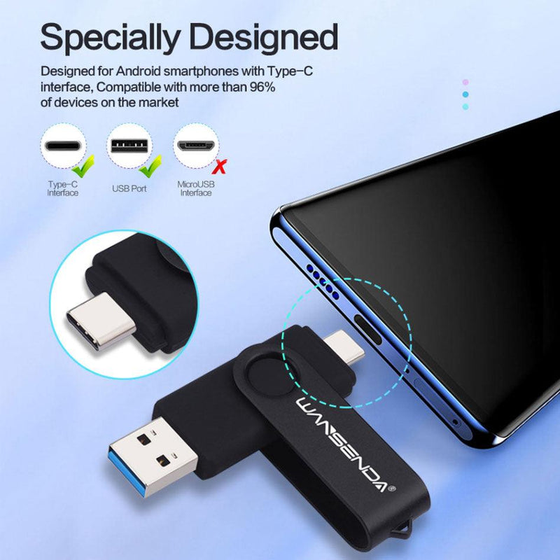 New WANSENDA USB 3.0 TYPE C USB Flash Drive OTG Pen Drive 512GB 256GB 128GB 64GB 32GB 16GB USB Stick 2 in 1 High Speed Pendrive - Loja Shopmart