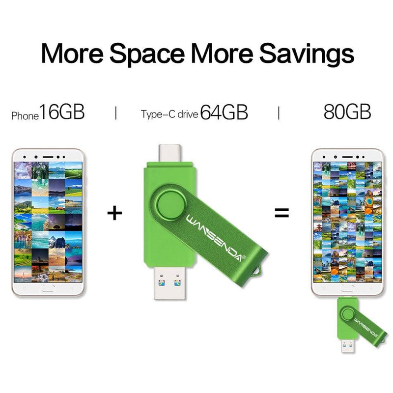 New WANSENDA USB 3.0 TYPE C USB Flash Drive OTG Pen Drive 512GB 256GB 128GB 64GB 32GB 16GB USB Stick 2 in 1 High Speed Pendrive - Loja Shopmart