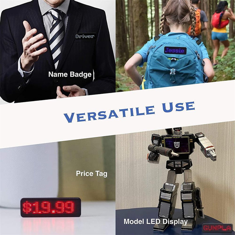 Fully New Bluetooth LED Name Badge DIY Programmable Scrolling Message Board Mini LED Display HD Text Digits Pattern Display - Loja Shopmart